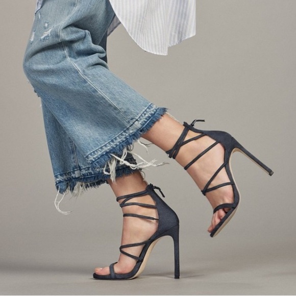 STUART WEITZMAN MYEX sandal denim strappy stiletto 7 women’s - Picture 1 of 9